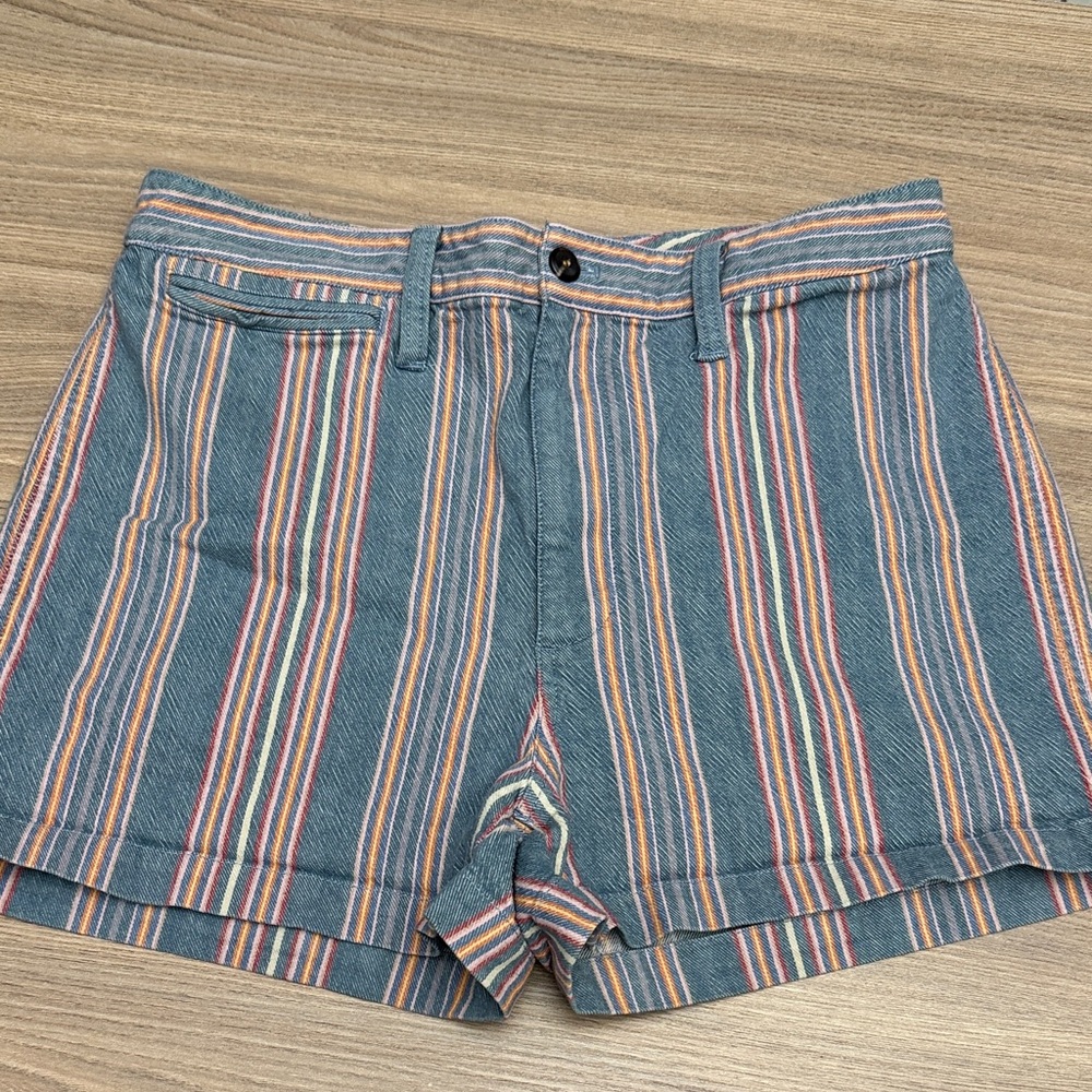 Madewell Emmett Denim Shorts in Rainbow Stripe High Waist Size 31